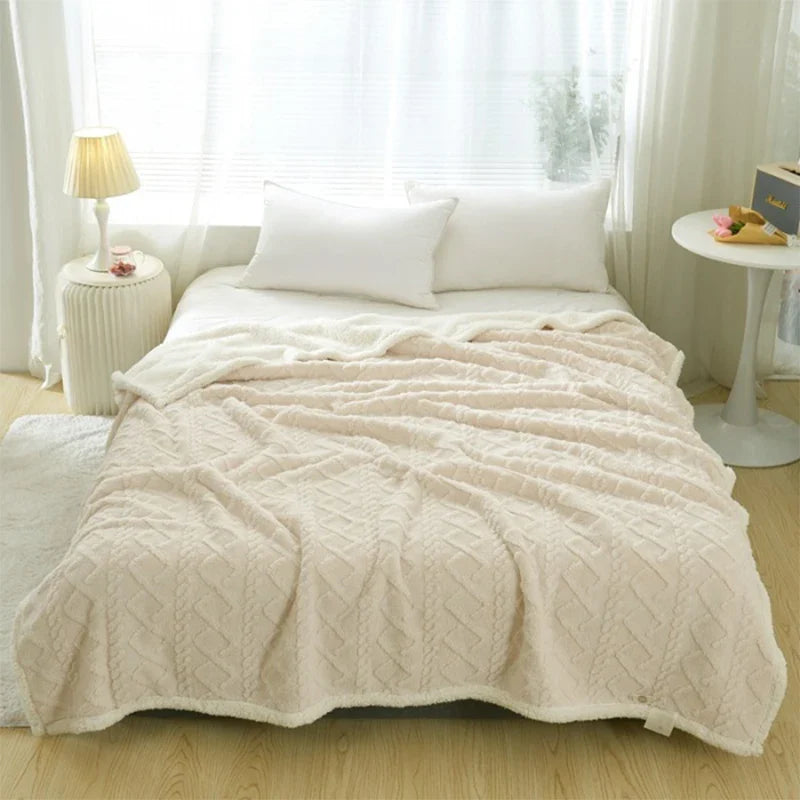 Afralia™ Velvet Fleece Geometric Blanket Cover | Double Sided Jacquard | All Season Blanket