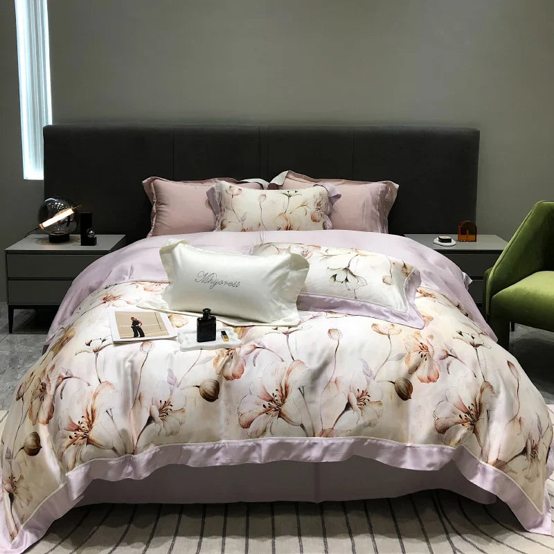 Afralia™ Eucalyptus Lyocell Flowers Duvet Set with Sheet & Pillowcases