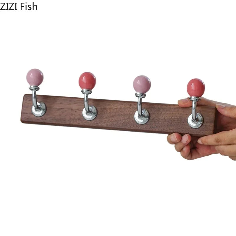 Afralia™ Walnut Wood Clothing Hat Hook Wall Storage Holder Shelf