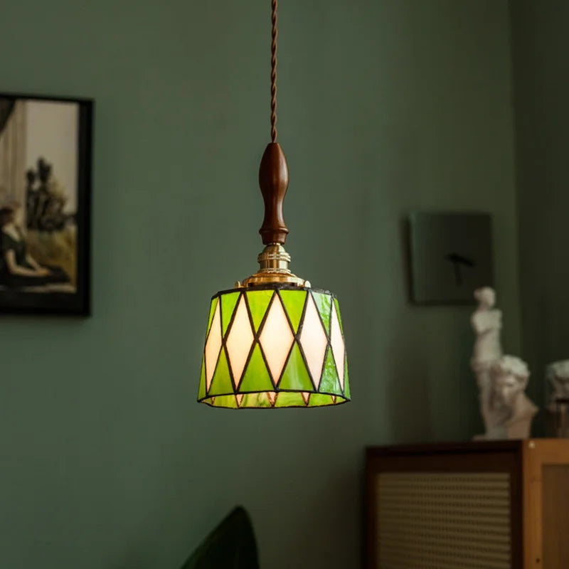 Afralia™ Green Glass LED Pendant Lights American Vintage Hanging Lamp