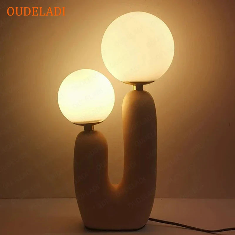 Afralia™ Glass Ball LED Table Lamp: Green Pink Resin Nordic Style for Home Decor