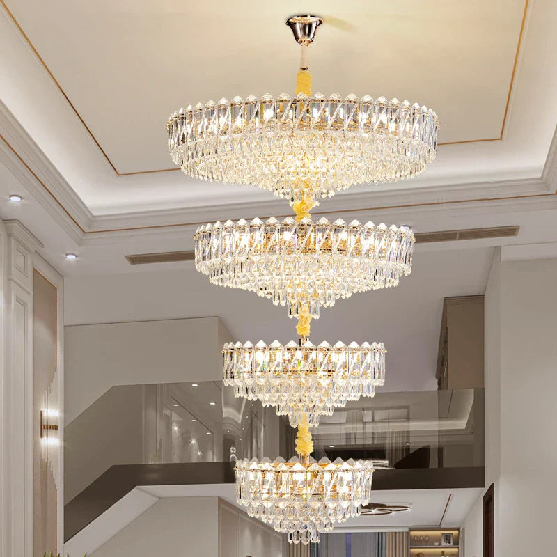 Afralia™ Modern Crystal Chandelier for Duplex Living Room, Lift High Hollow Design
