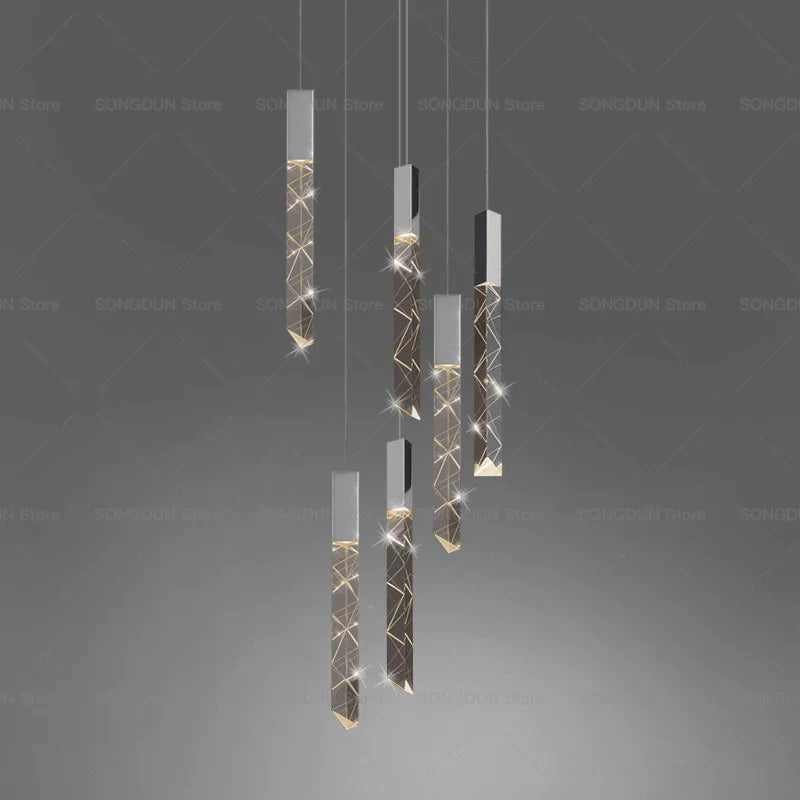 Afralia™ Crystal Loft Chandelier for Duplex Living Room & Stairwell, Long Hanging Lighting