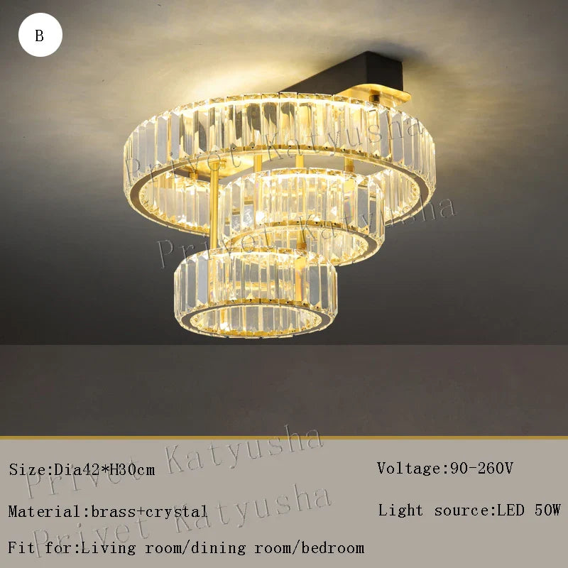 Afralia™ Gold Crystal Copper Ceiling Lamps LED Modern Home Room Decor Lighting