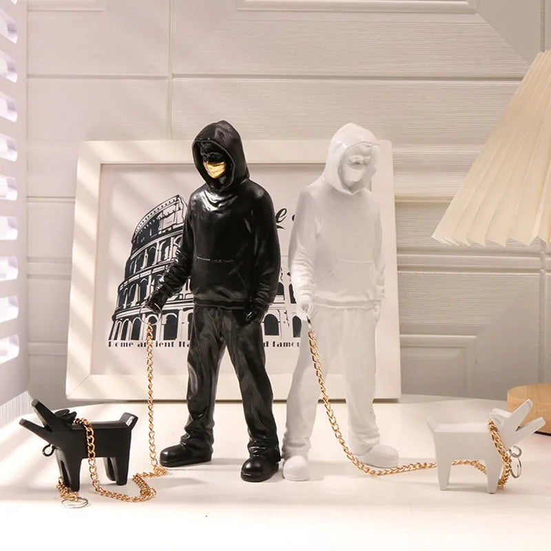 Afralia™ Dog Sculpture Banksy Statue Modern Pop Art Decor Living Room Office Shelf