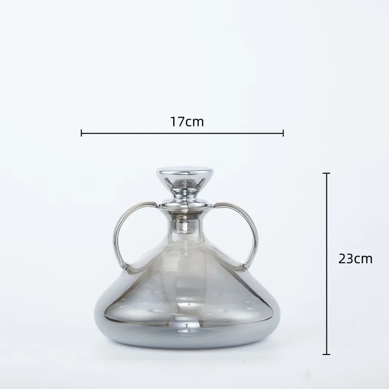 Afralia™ Silver Glass Vase with Geometric Handle for Living Room Dining Kitchen