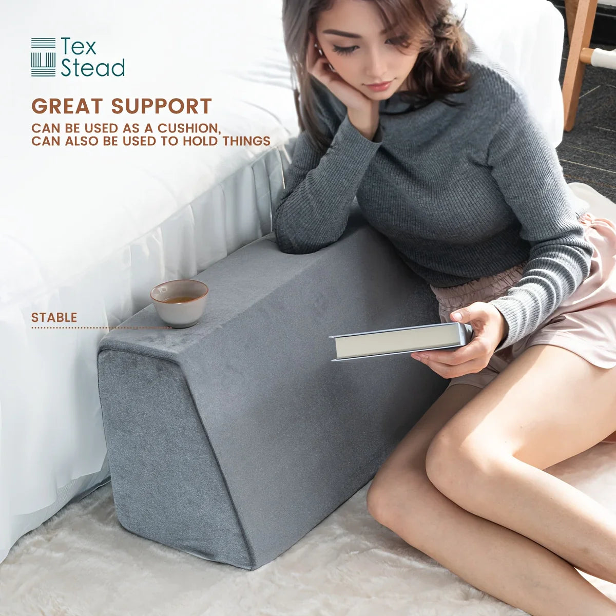 Afralia™ Memory Foam Wedge Bolster Pillow with Linen Case, Long Daybed Support Companion