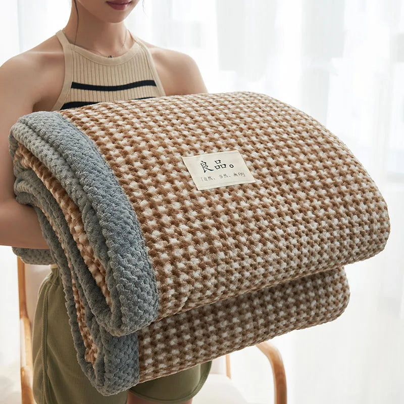 Afralia™ Japanese Striped Coral Fleece Blanket: Warm Sofa Cover, Office Nap Shawl, All Seasons