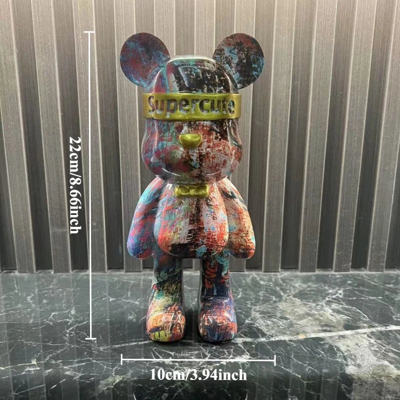 Resin Colorful Bear Statue by Afralia™: Urban Street Art Decor - Cool Shelf Decor