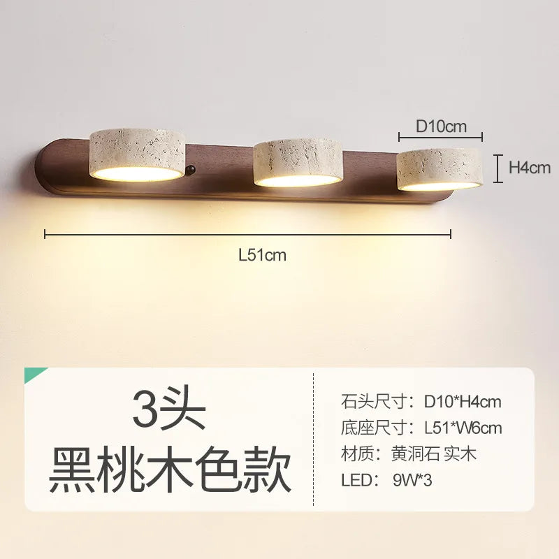 Afralia™ Travertine Wall Sconce Light Wood Rotatable for Bedroom Bedside