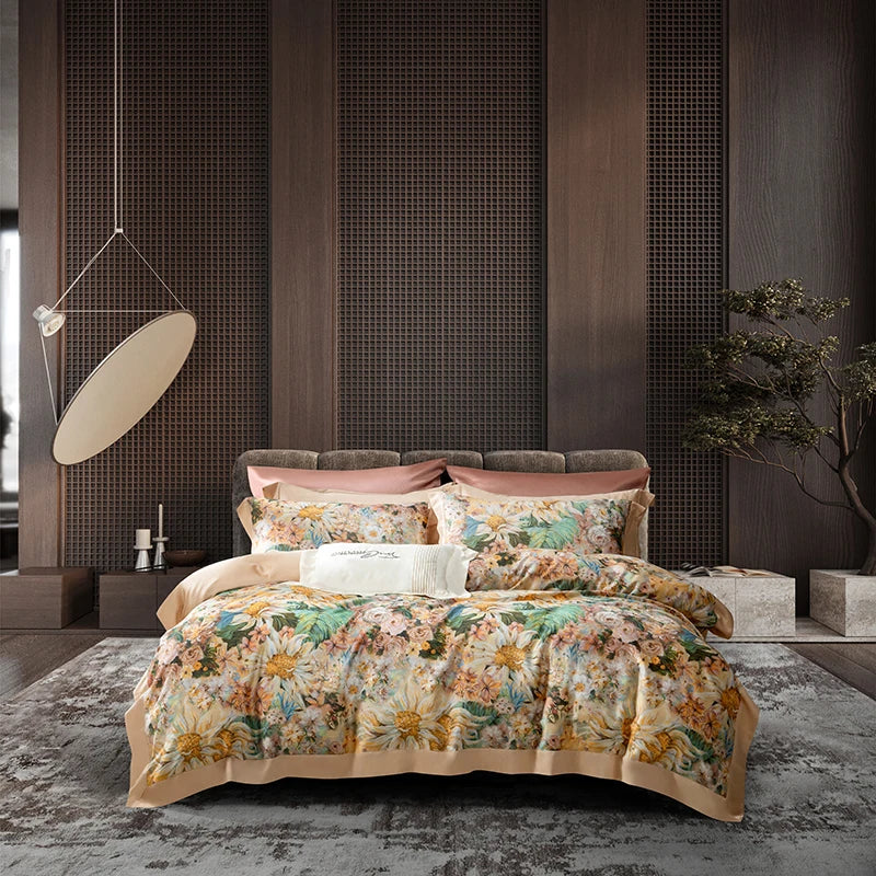 Afralia™ Vintage Flowers Bedding Set - Soft Silky Lyocell Cotton, Oil Painting Style