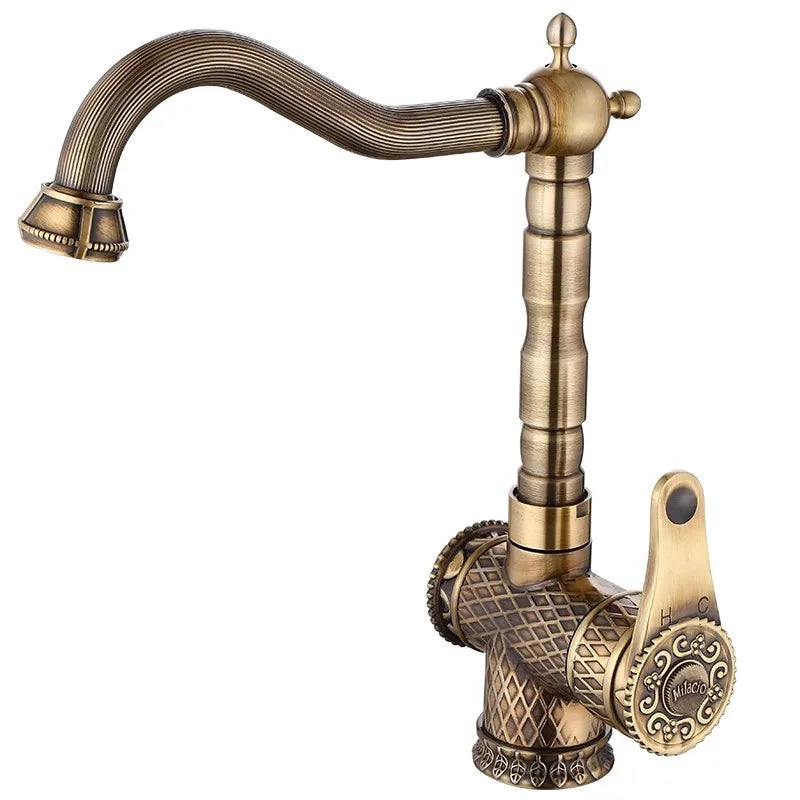 Afralia™ Antique Bronze Bathroom Sink Faucet Deck Mounted Lavotory Faucet