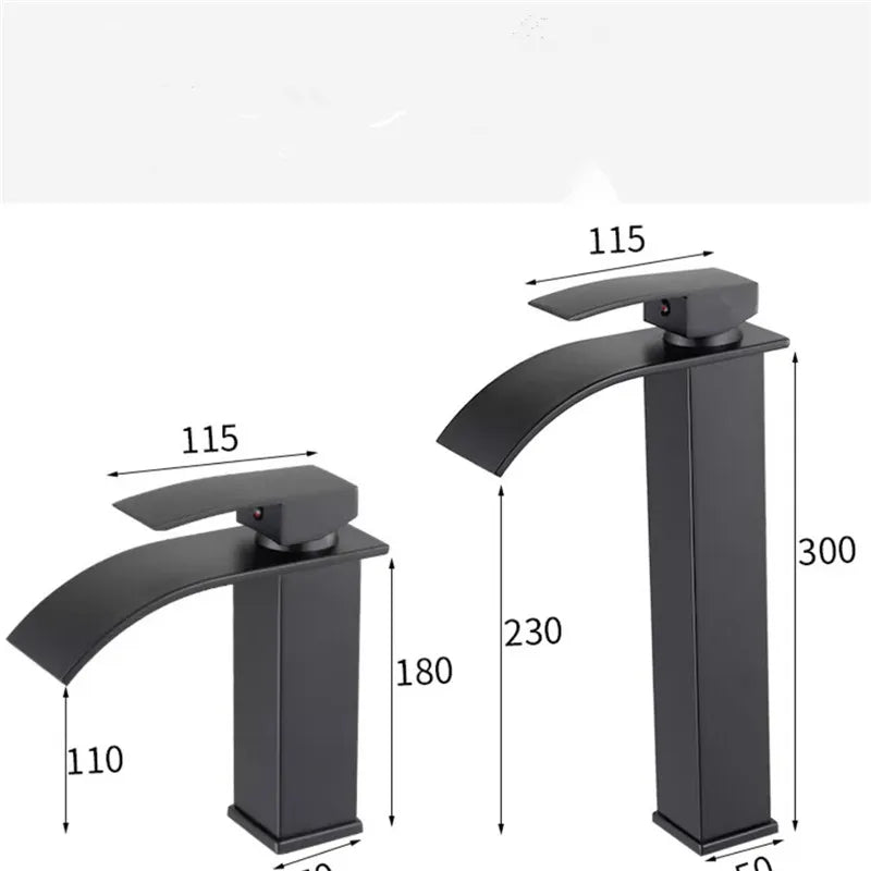 Afralia™ Black Brass Waterfall Bathroom Sink Faucet Cold Hot Mixer Single Handle Deck