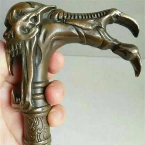 Afralia™ Gothic Bronze Evil Person Statue Cane Walking Stick Head