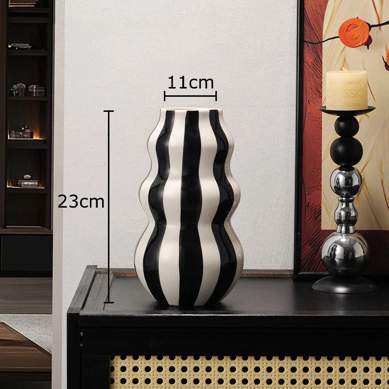 Afralia™ Striped Ceramic Vase for Table Decoration and Flower Arrangement