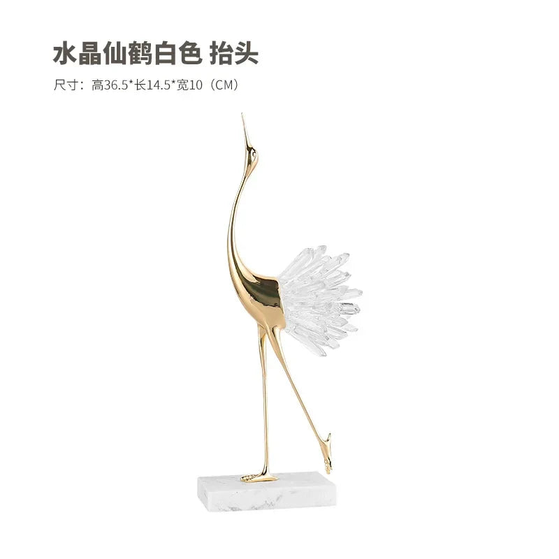 Afralia™ Crane Golden Bird Agate Marble Crystal Home Decor Craft Statue