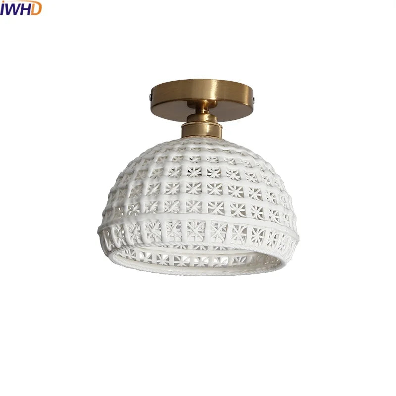 Afralia™ Ceramic LED Ceiling Lights: Modern Hollow Design for Living Room, Aisle, Balcony