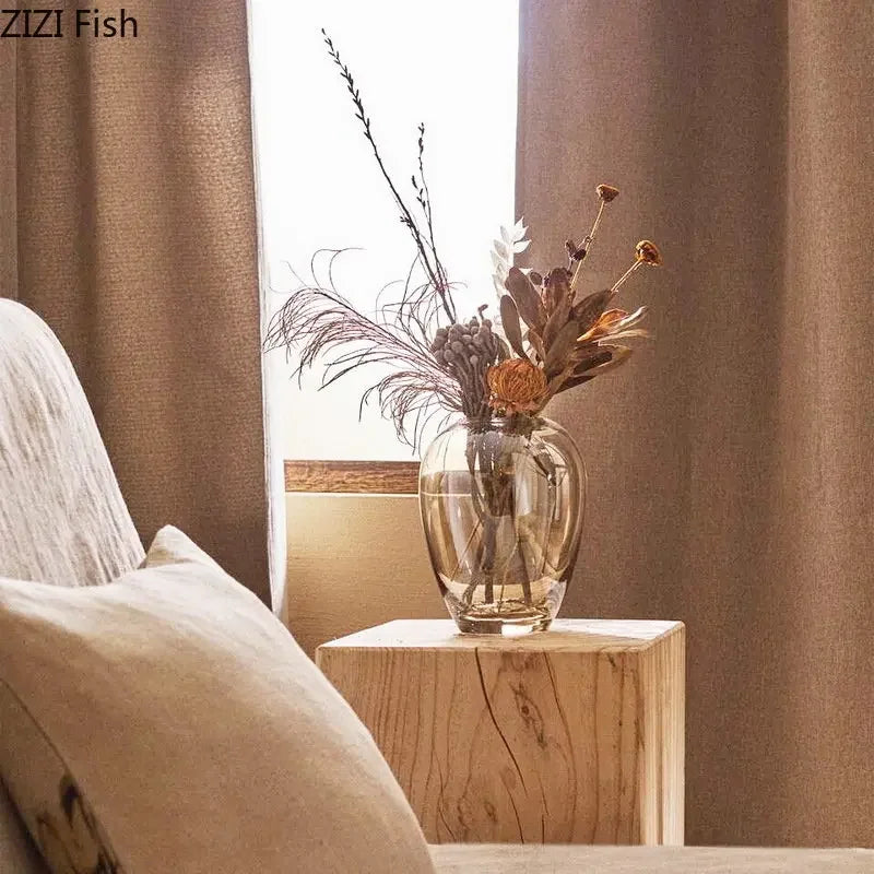 Afralia™ Amber Glass Vase Transparent Hydroponics Flower Pot Modern Home Decor