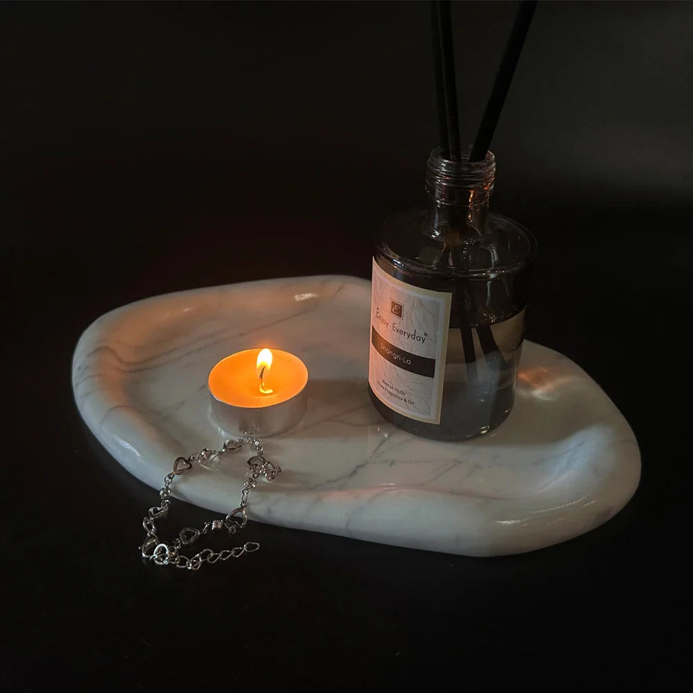 Marble Tray for Candle Jewelry Ring by Afralia™ - Luxury Trinket Dish for Home Decor