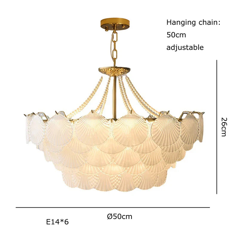 Afralia™ Shell Glass Gold Lustre LED Chandelier - Luxury Hanging Lamp