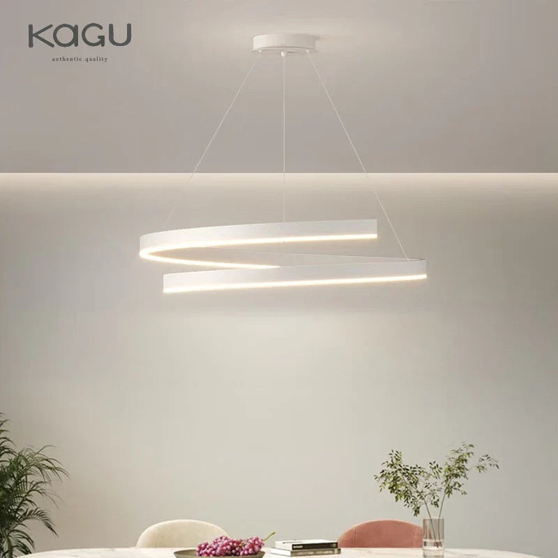 Afralia™ Black/White Spiral Chandelier for Living Dining Kitchen. Trendy Round Indoor Lighting Fixture.