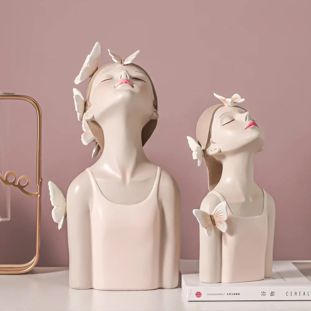 Afralia™ Butterfly Fairy Resin Figurines with Gold Tray Home Decor Craft