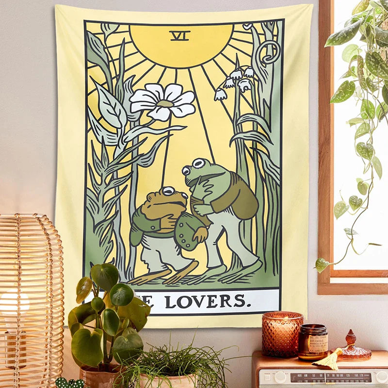 Afralia™ Psychedelic Frog Tarot Tapestry Wall Hanging - Botanical Hippie Home Decor