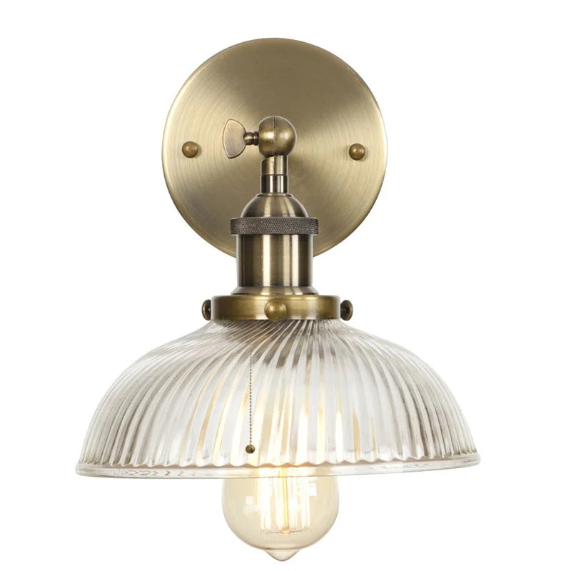 Afralia™ Glass Industrial LED Wall Sconce with Pull Chain Switch, Vintage Bedside Light