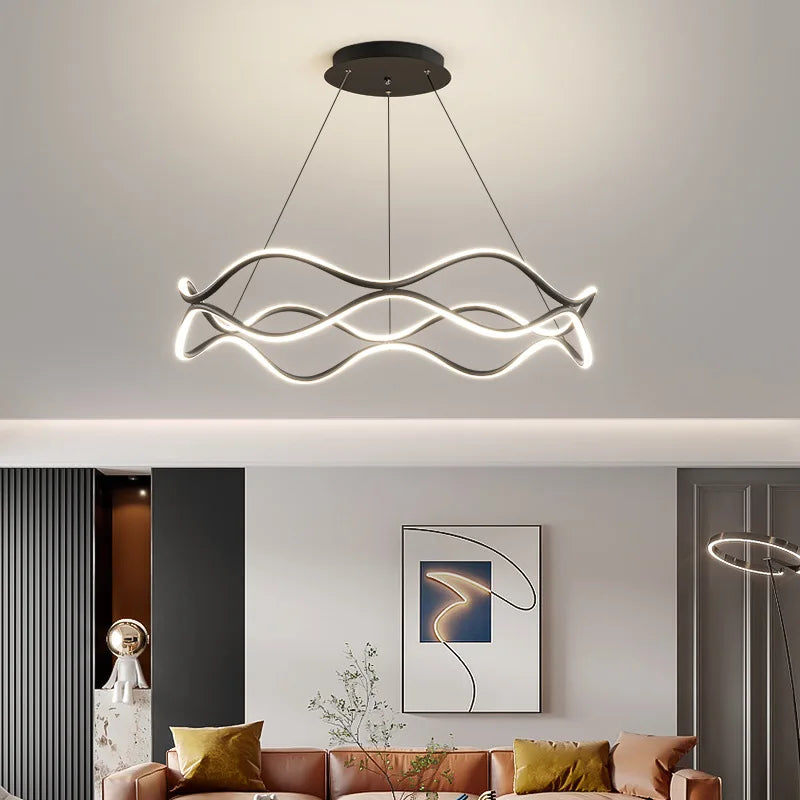 Afralia™ Wave Ring LED Pendant Chandelier for Living Room Bedroom, Modern Circle Lamp Fixture