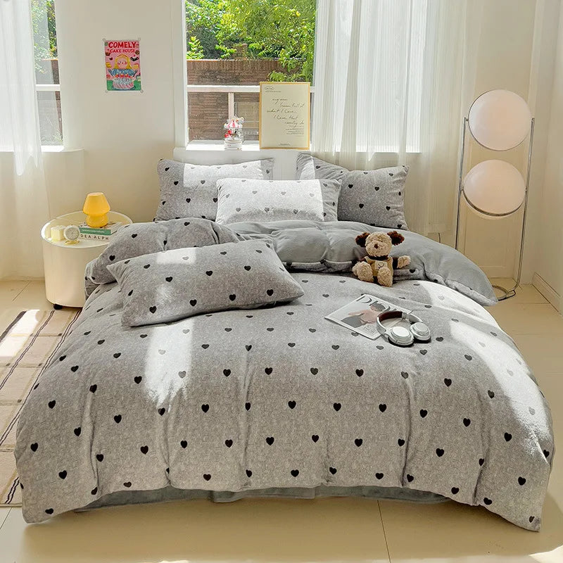 Afralia™ Snowflake Velvet Cute Cartoon Flower Bedding Set for Single Queen