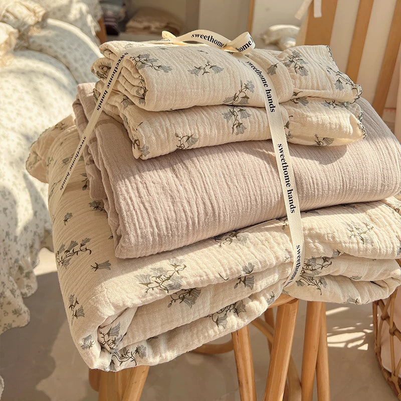 Afralia™ Luxury Nude Double-Layer Cotton Yarn Quilt Cover for Single Double Size Bed