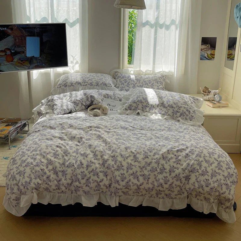 Afralia™ Small Floral Lace Ruffles Princess Bedding Set with Vintage Charm