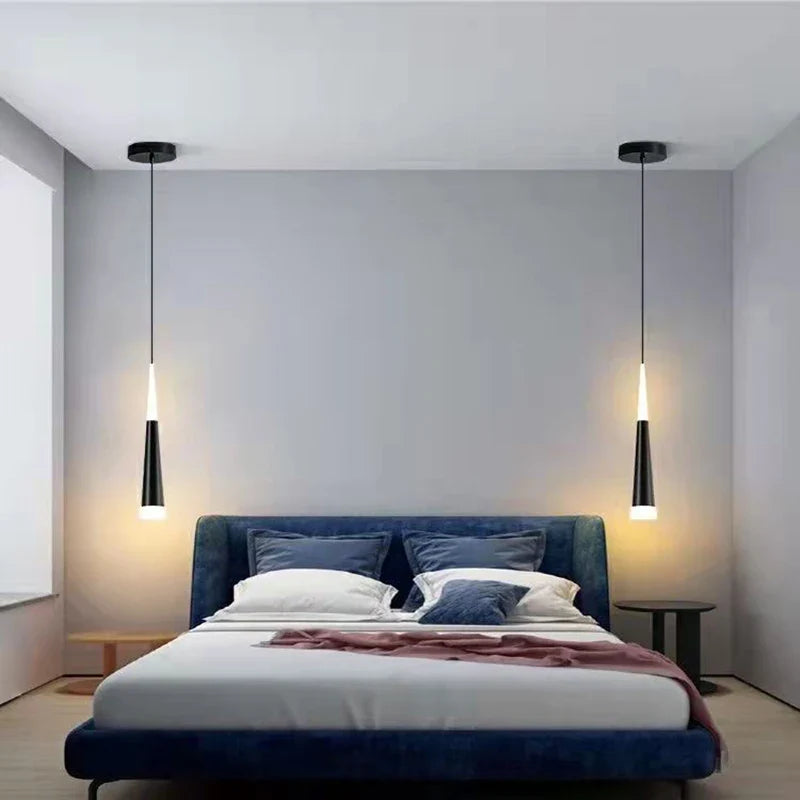 Afralia™ Conical Tube LED Pendant Lights for Bar Kitchen Island - Black Silver Aluminum