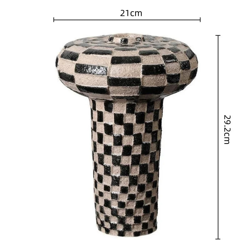 Afralia™ Geometric Check Ceramic Vase for Home Decor and Floral Arrangements