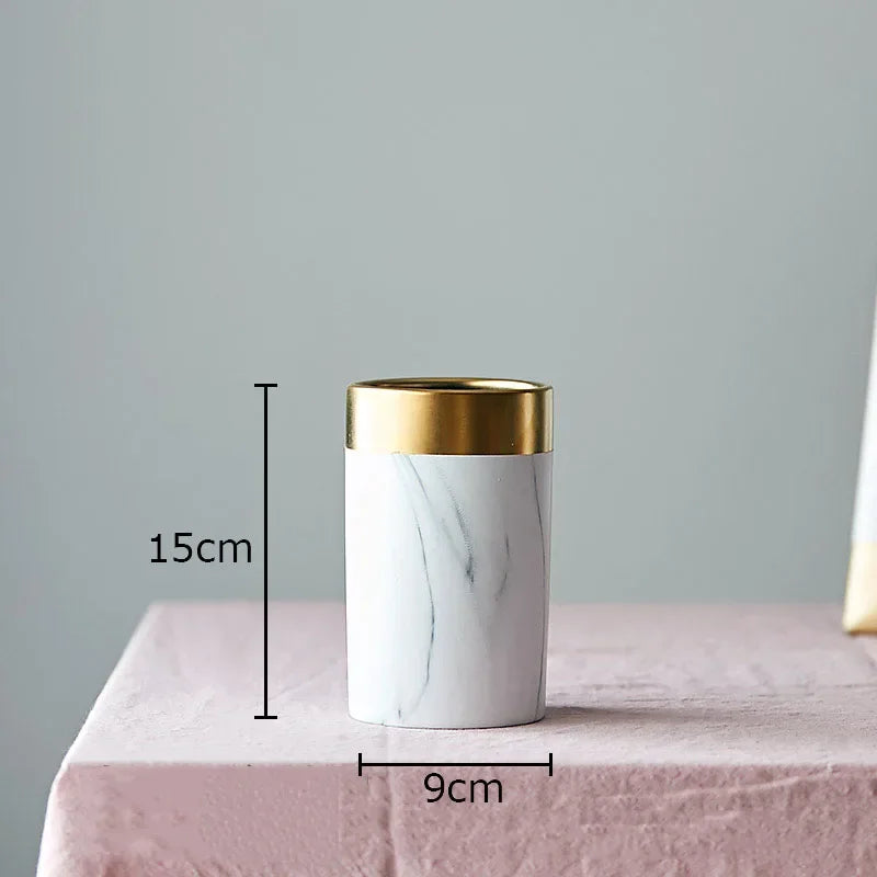 Afralia™ Marble Texture Ceramic Vase | Modern Floral Room Decor Vase