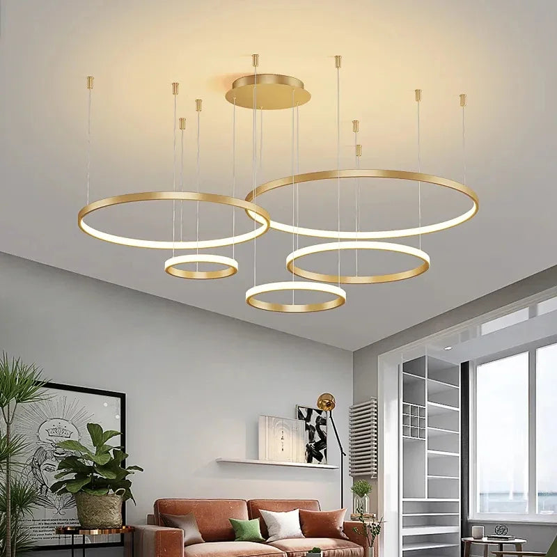 Afralia™ Acrylic LED Ring Pendant Light Modern Minimalist Art Decor Chandelier