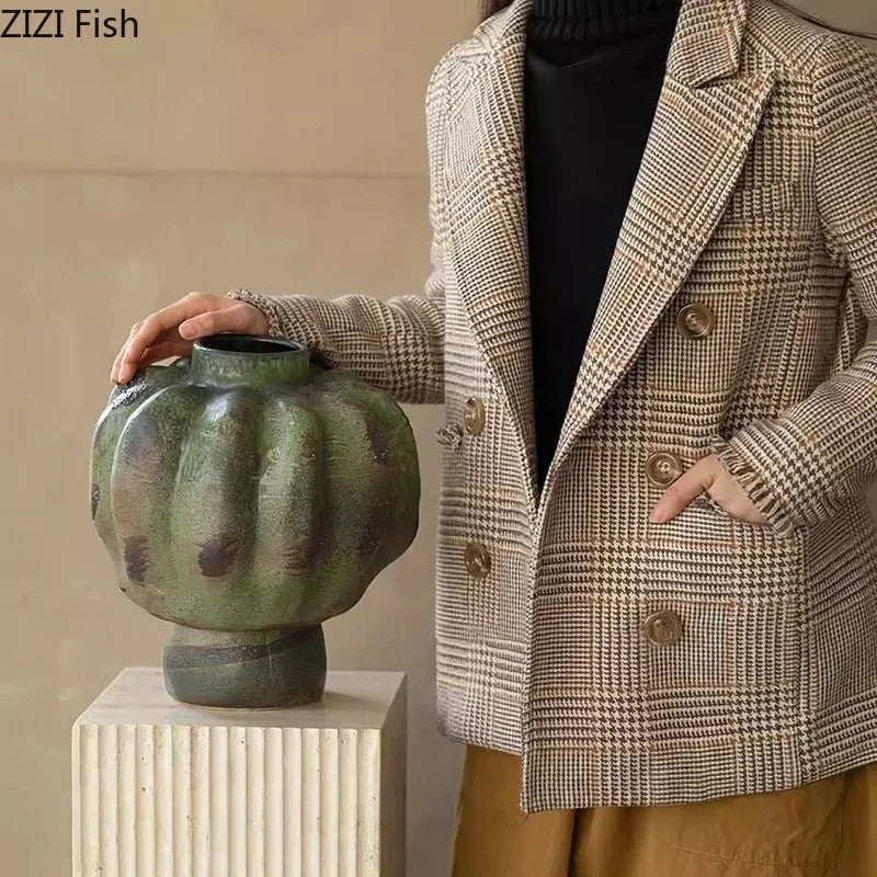 Afralia™ Green Vintage Ceramic Vase Flower Arrangement Table Decoration Room Aesthetic Decor