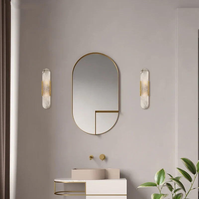 Afralia™ Nordic Copper Wall Sconce with Marble Lampshade LED Indoor Stair Light