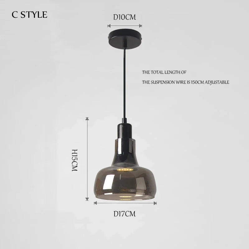 Afralia™ Nordic Smoky Gray Glass LED Pendant Chandelier for Bedroom and Dining Room