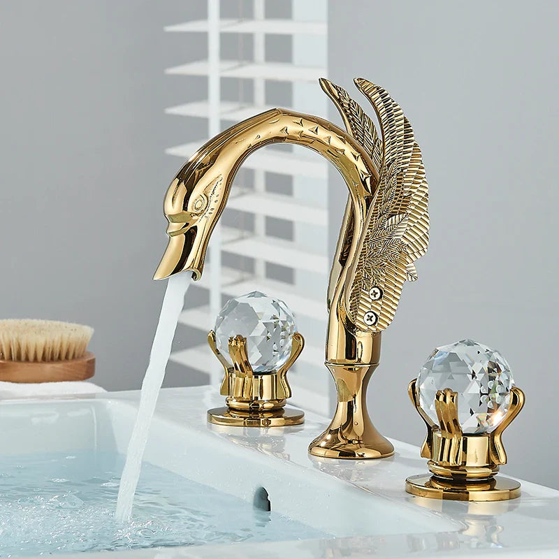 Afralia™ Gold Swan Crystal Handle Bathroom Faucet - Deck Mounted Basin Mixer Tap