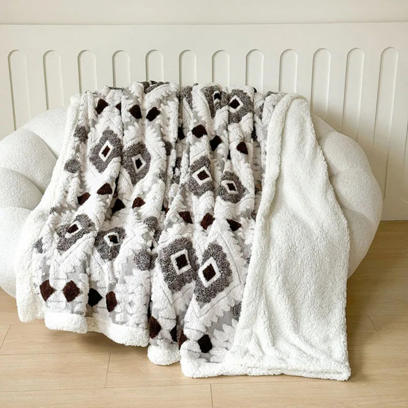 Afralia™ Geometric Jacquard Taff Velvet Blanket Lamb Wool Warm Nap Bed Sheets