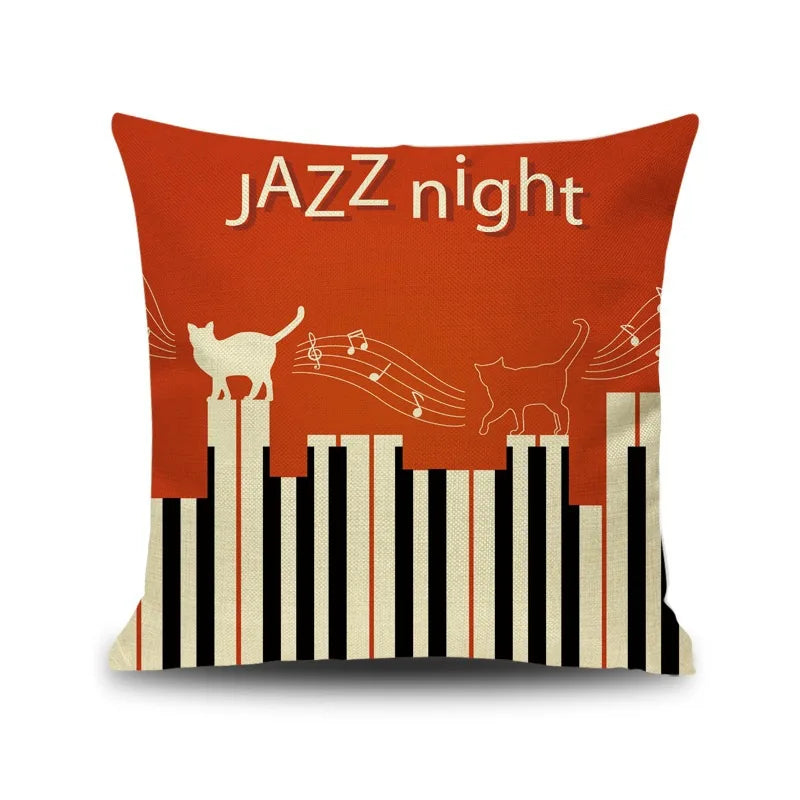 Afralia™ Letter Notes Piano Graphic Print Linen Pillowcase 45x45cm Living Room Decor