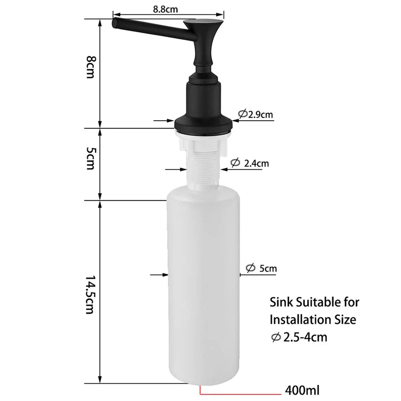 Afralia™ 400ML Black Kitchen Liquid Soap Dispenser - Sink Replacement Bottle