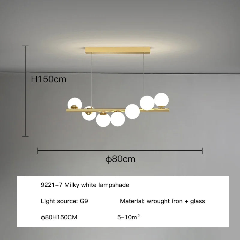 Afralia™ Glass Ball G9 LED Long Chandelier for Dining Room Kitchen Office Lighting