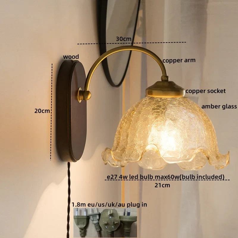 Afralia™ Glass Copper LED Wall Lights - Nordic Modern Bedroom Bathroom Living Room Lamp