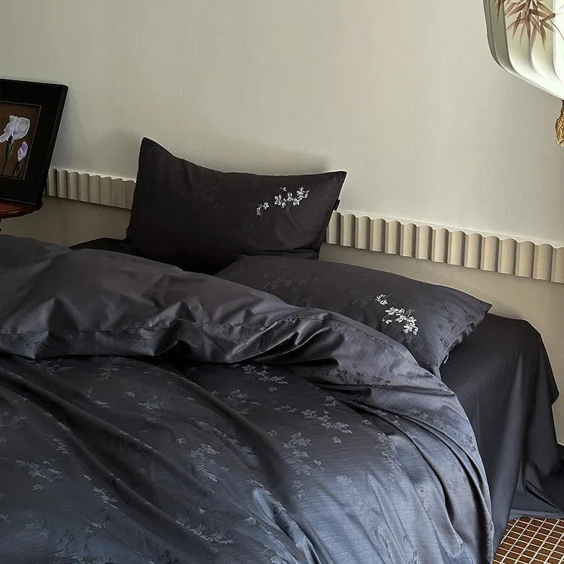 Afralia™ Chinese Style 100% Cotton Jacquard Duvet Cover Set - Luxury Queen Bedding