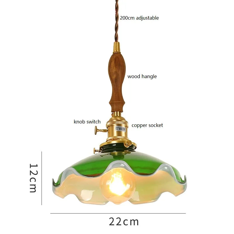 Afralia™ Vintage Style Copper Hanging Lamp with Green Glass Lampshade and LED Light Fixtures