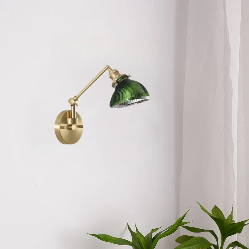 Afralia™ Vintage Brass Glass LED Wall Light with Pull Chain, Left Right Rotate Mirror Design