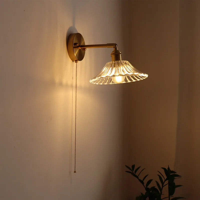Afralia™ Glass Sconce LED Wall Lamp, Copper Nordic Bedroom Light Fixtures