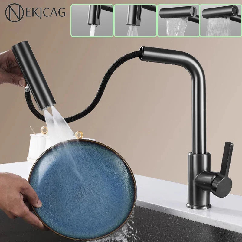 Afralia™ Pull Out Kitchen Faucet with 4 Modes Stream Sprayer, Deck Mounted Mixer